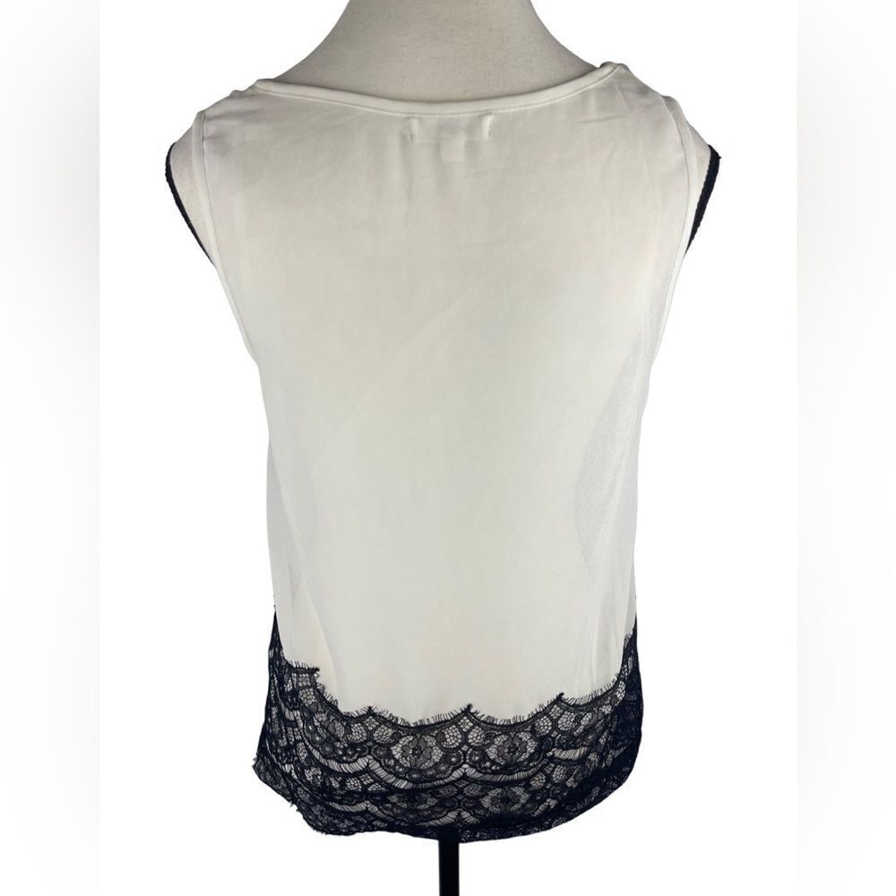 MINE White sheer Sleeveless Top w black lace hem‎ Sz Sfront buttons - Picture 3 of 6